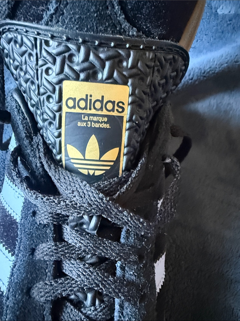 adidas Black Suede Sneakers with light purple Stripes and Gum Outsole - Picture 4 of 7